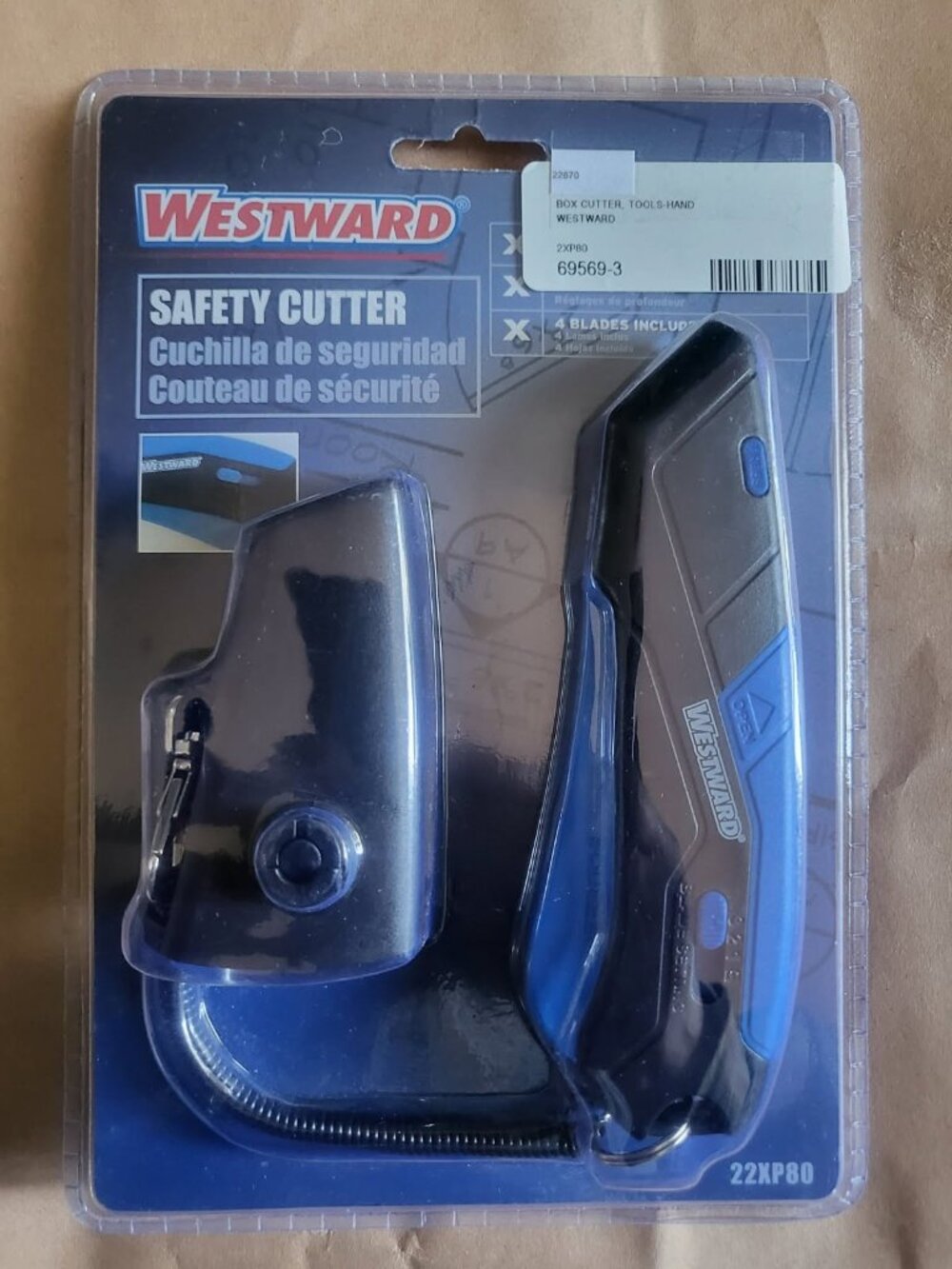 NEW WESTWARD Safety Knife: 6 in Overall Lg, Rubberized, 2 in Overall Wd, 22XP80